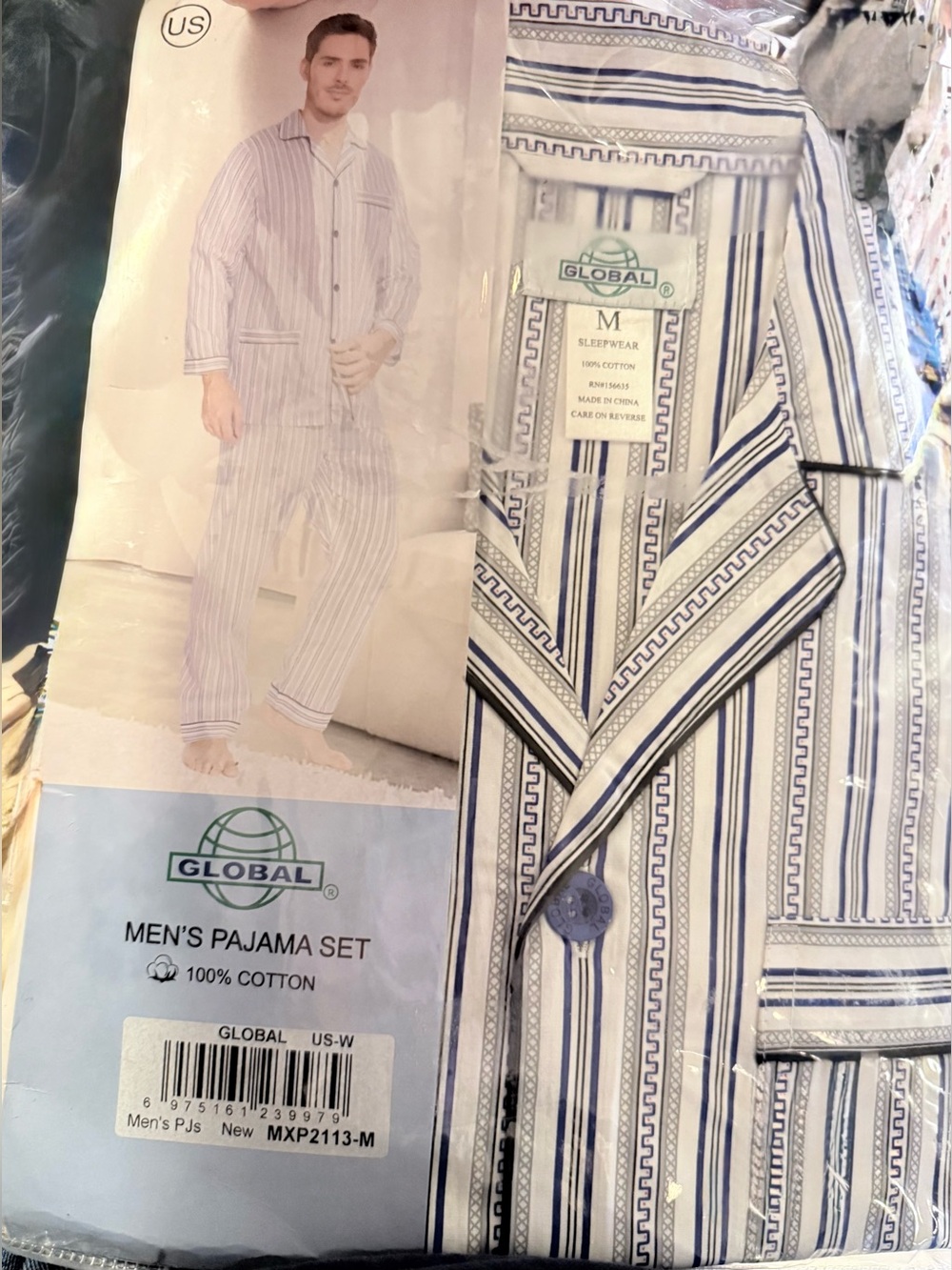 Global Men’s Pajama Set in Cotton Stripes Size Medium
